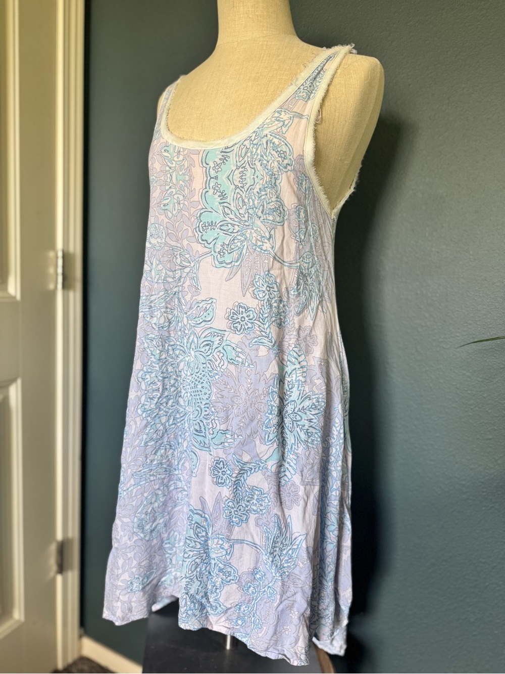 Free People Light Blue Floral Slip with Red Logo